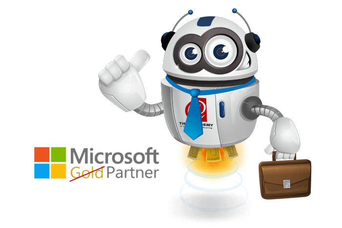 Buddy onze mascotte met het oude Microsoft Gold Partner Logo