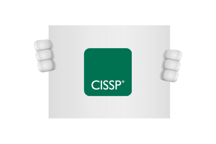 Buddy onze mascotte die het CISSP logo vastheeft