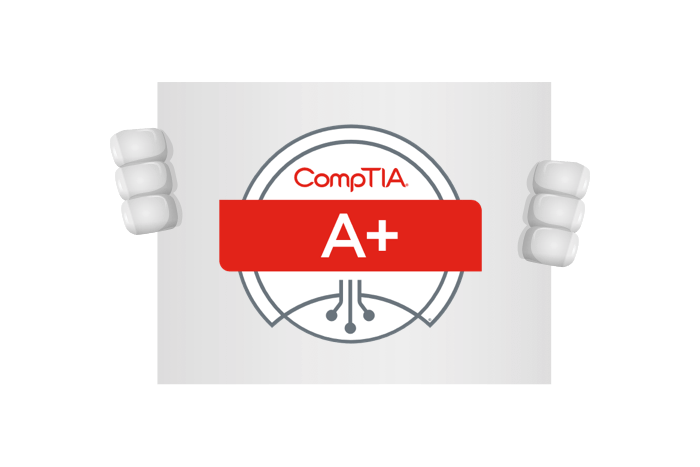 Buddy onze mascotte met het CompTIA A+ logo