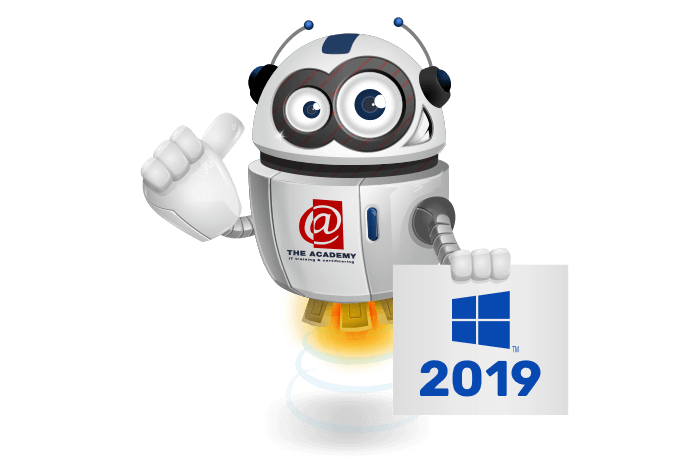 Buddy de mascotte met Windows Server 2019 logo