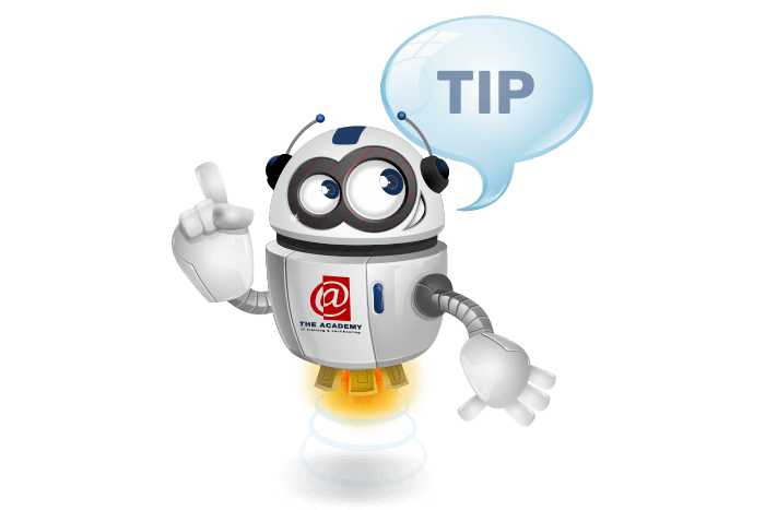 Buddy de mascotte met een tekstballonetje met het woord tip