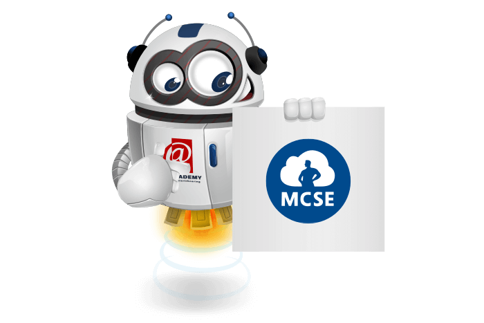 Buddy de mascotte met het MCSE Logo