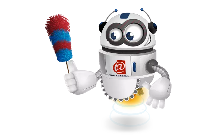 Buddy de mascotte die aan het schoonmaken is