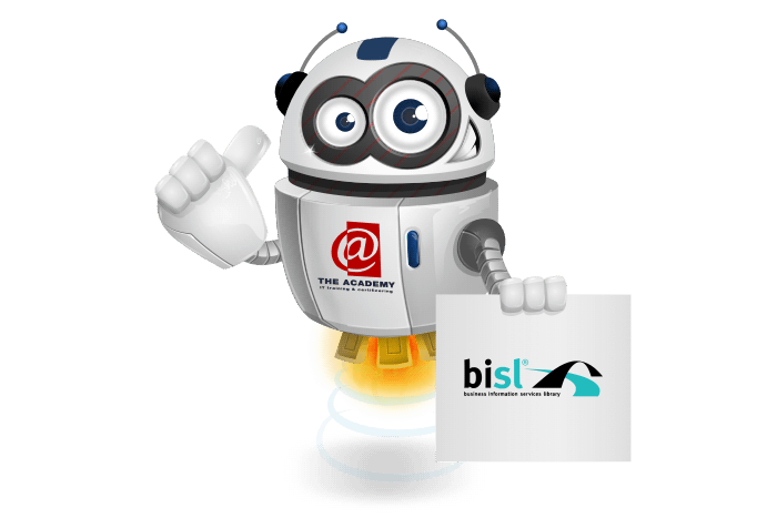 Buddy de mascotte die een bord met het BiSL logo vastheeft