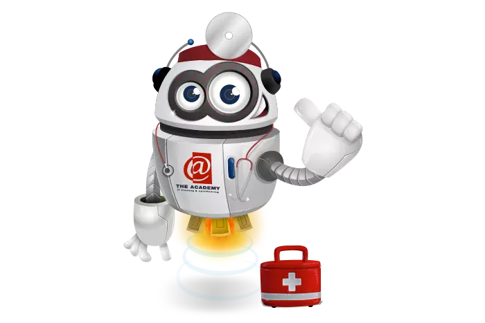 Buddy de mascotte die als dokter verkleed is