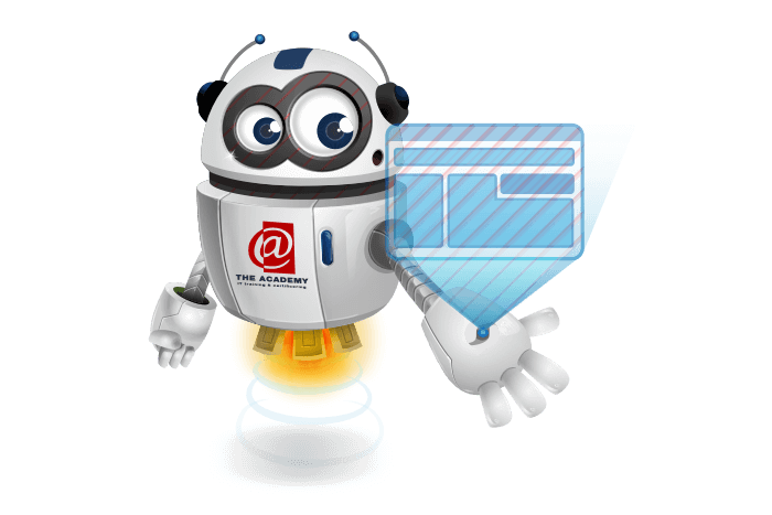 Buddy onze mascotte heeft een digitaal scherm in zijn hand