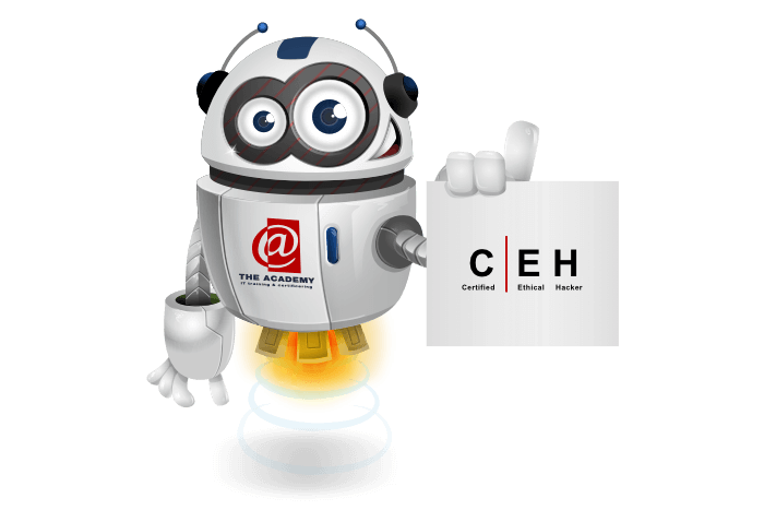 Buddy de mascotte die een bord met het CEH logo vastheeft