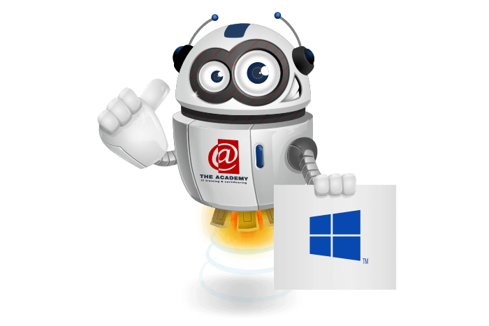 Buddy onze mascotte met een bord met het Microsoft Server logo