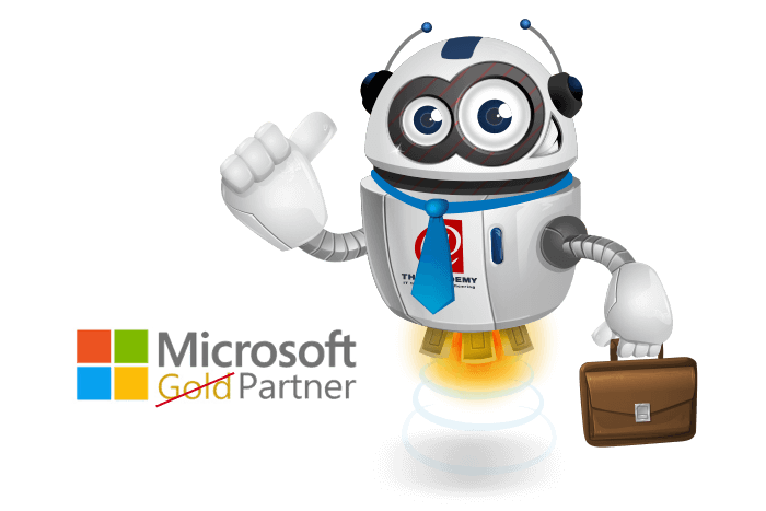 Buddy onze mascotte houdt een bord met het MicrosoftLogo vast