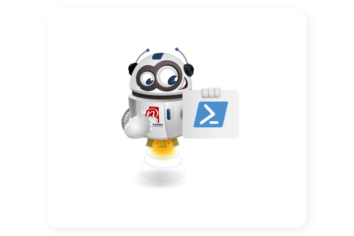 Buddy onze mascotte houdt een bord met het Azure logo