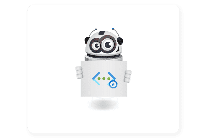 Buddy onze mascotte houdt een bord vast met het Azure Virtual Network icon erop