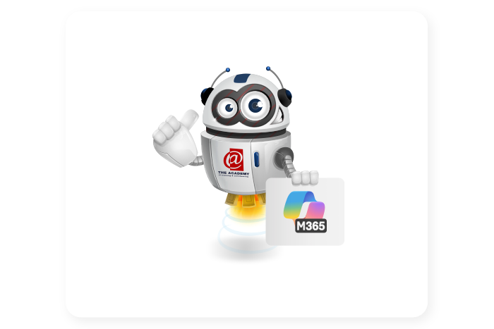 Buddy onze mascotte houdt een bord met het M365 logo