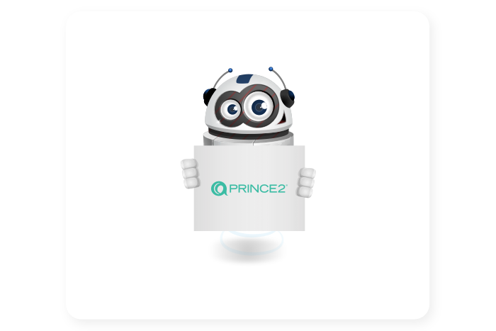 Buddy onze mascotte met het Prince2 Logo
