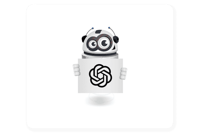 Buddy onze mascotte houdt een bord vast met het OpenAI logo
