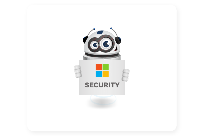 Buddy onze mascotte houdt een bord met het Azure logo
