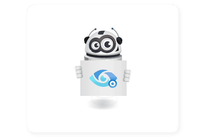 Buddy onze mascotte houdt een bord vast met het Microsoft Purview icoon erop