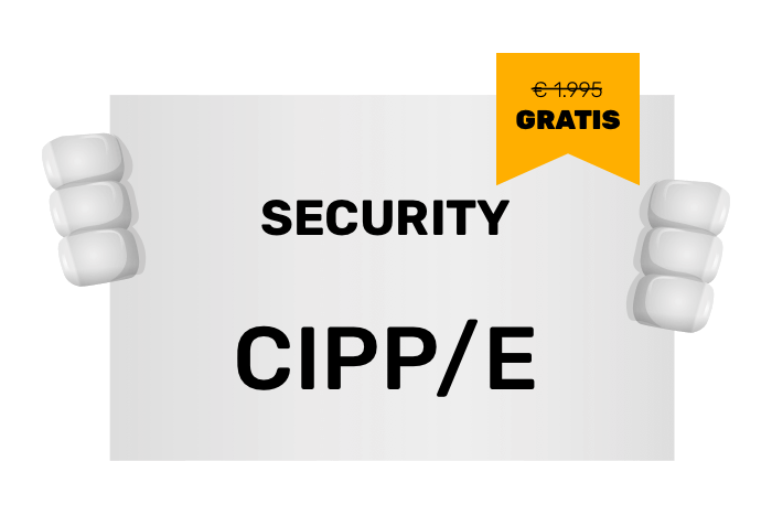 Buddy onze mascotte met een bord met het Security logo