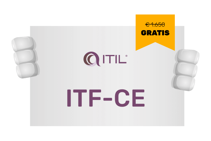 Buddy onze mascotte met een bord met het ITIL4 logo