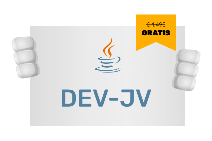 Buddy onze mascotte met een bord met het Java logo