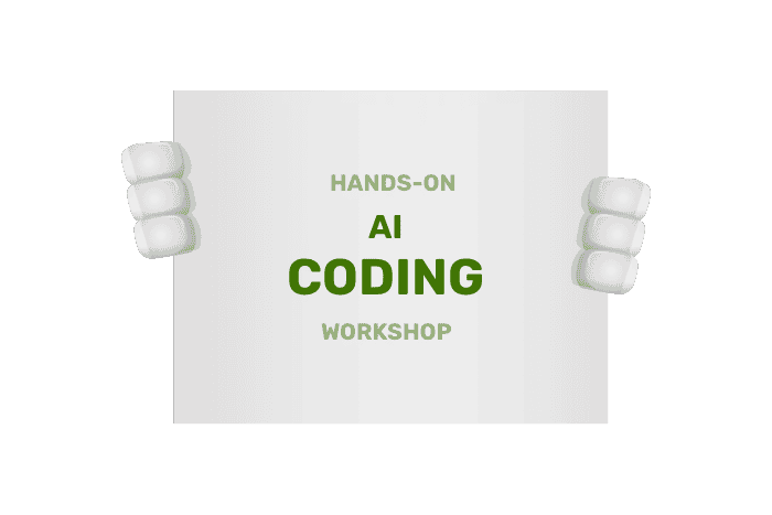 Buddy houdt een bordje vast met Workshop AI.Coding