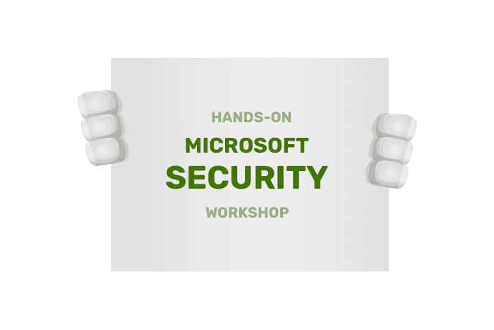 Buddy houdt een bordje vast met Workshop Microsoft Security Admin