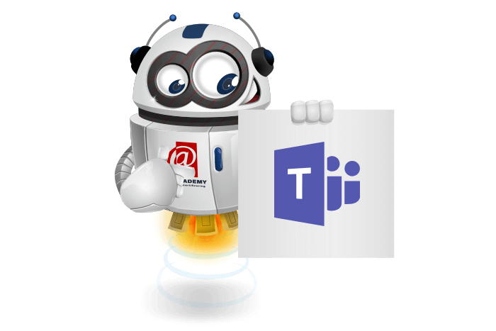 Buddy onze mascotte met het Microsoft Office Teams Logo