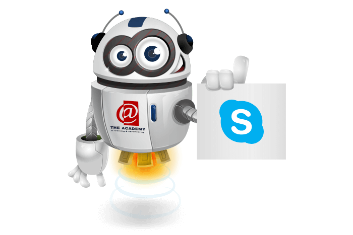 Buddy onze mascotte met het Microsoft Office Skype Logo