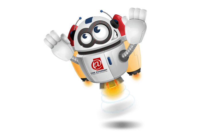 Buddy de mascotte die omhoog vliegt met een jetpack