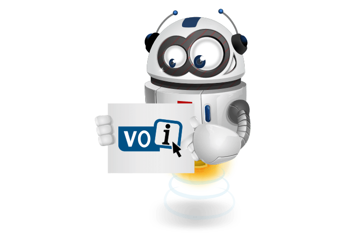 @The Academy geaccrediteerd door keurmerk VOI Buddy de mascotte heeft een bord met het VOI logo in zijn handen