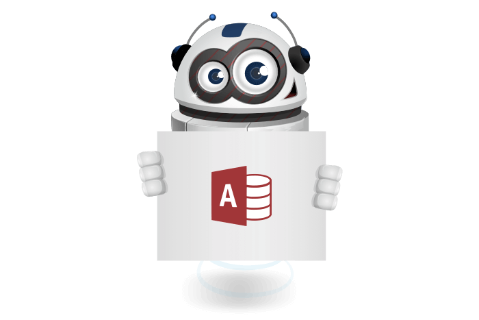 Buddy onze mascotte met het Microsoft Office Access Logo