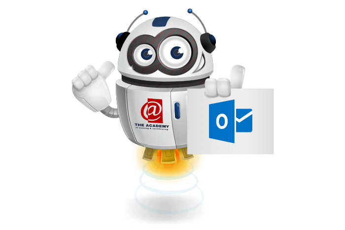 Buddy onze mascotte met het Microsoft Office Outlook Logo