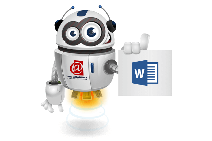 Buddy onze mascotte met het Microsoft Office Word Logo