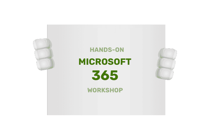 Buddy houdt een bordje vast met Workshop Microsoft 365 beheer