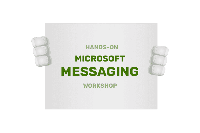 Buddy houdt een bordje vast met Workshop Microsoft Messaging Beheer