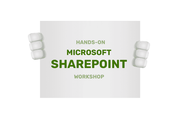 Buddy houdt een bordje vast met Workshop Microsoft SharePoint Beheer